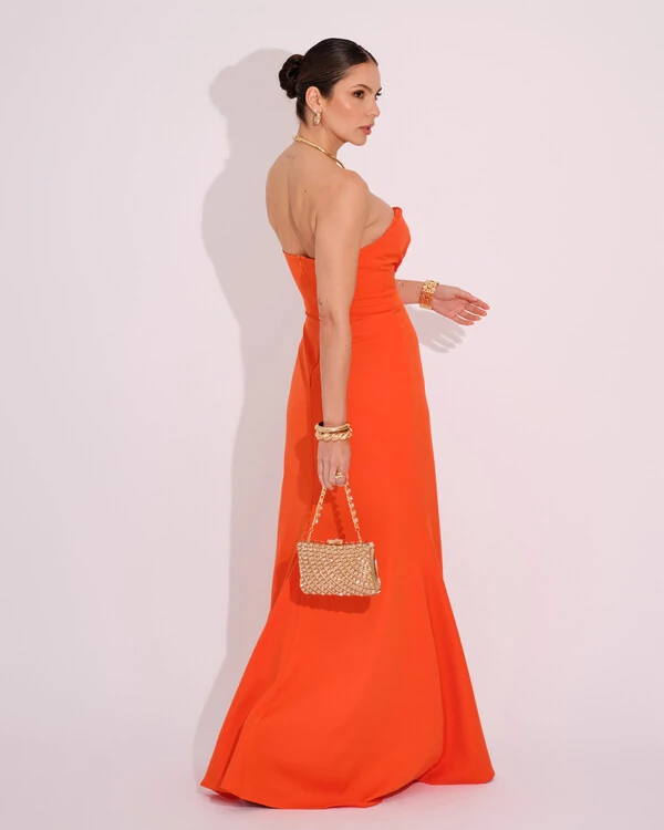 Vestido de Festa Longo Tomara que Caia Alfaiataria Laranja