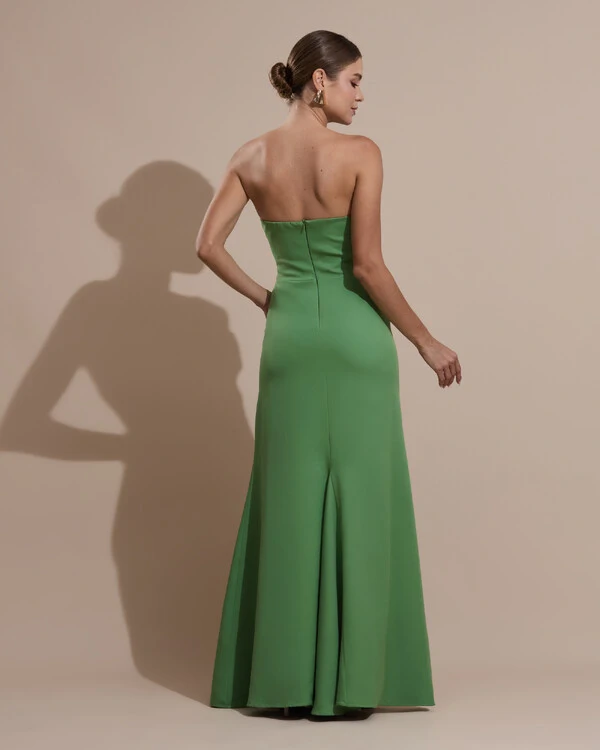 Vestido de Festa Longo Tomara que Caia Alfaiataria Verde Matcha