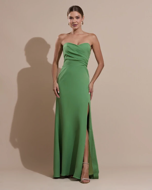 Vestido de Festa Longo Tomara que Caia Alfaiataria Verde Matcha