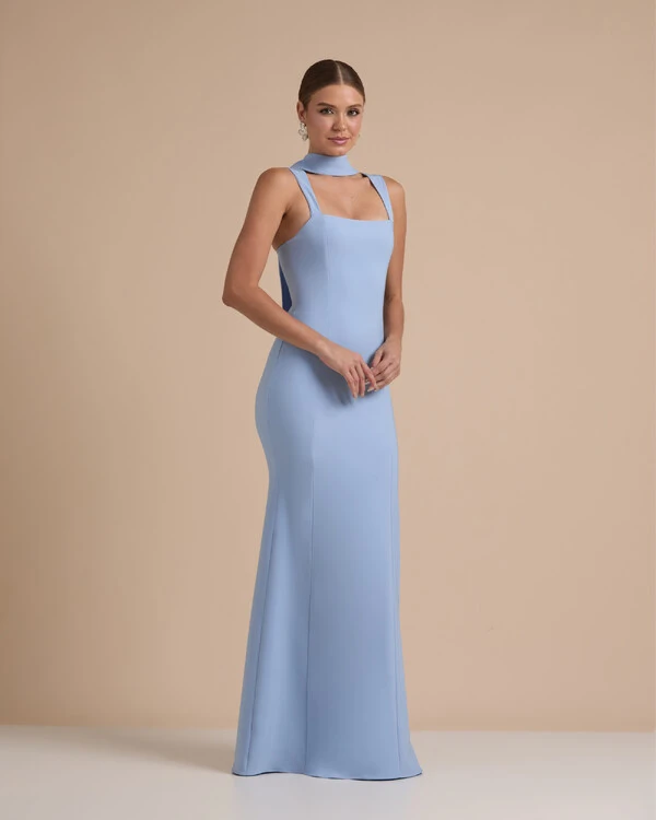 Vestido de Festa Longo Alfaiataria Alça Larga e Lenço Serenity