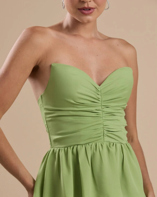 Vestido de Festa Longo Crepe Chiffon Tomara que Caia Peplum Drapeado Verde Garden