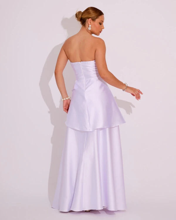 Vestido de Festa Zibeline Tomara que Caia com Recortes e Camadas Branco