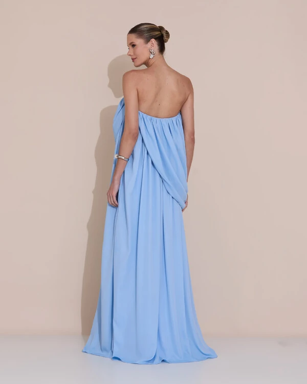 Vestido de Festa Longo Tomara Que Caia Crepe Chiffon Drapeado Serenity