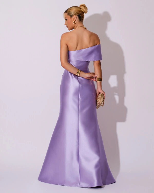 Vestido de Festa Zibeline com Faixa Ombro a Ombro Lilás