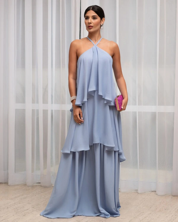 Vestido Longo Babado em Camadas Serenity