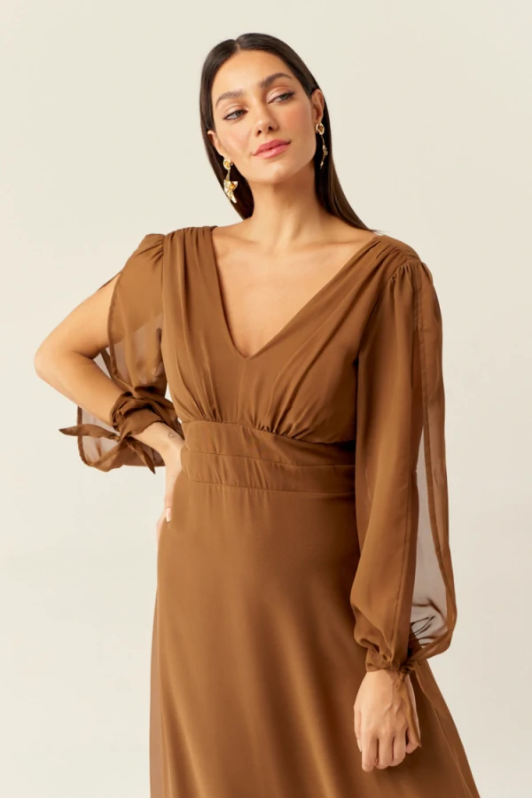 Vestido Longo Fluído Joana Terracota