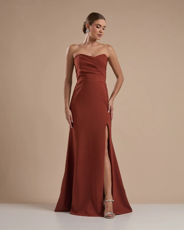 Vestido de Festa Longo Tomara que Caia Alfaiataria Terracota