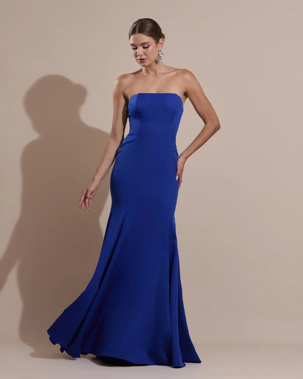 Vestido de Festa Longo Alfaiataria Tomara que Caia Saia Sereia Azul Royal