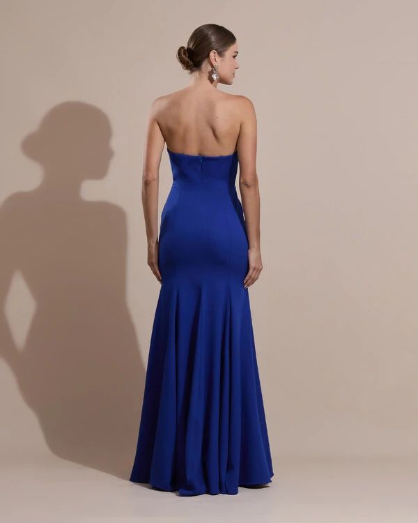 Vestido de Festa Longo Alfaiataria Tomara que Caia Saia Sereia Azul Royal