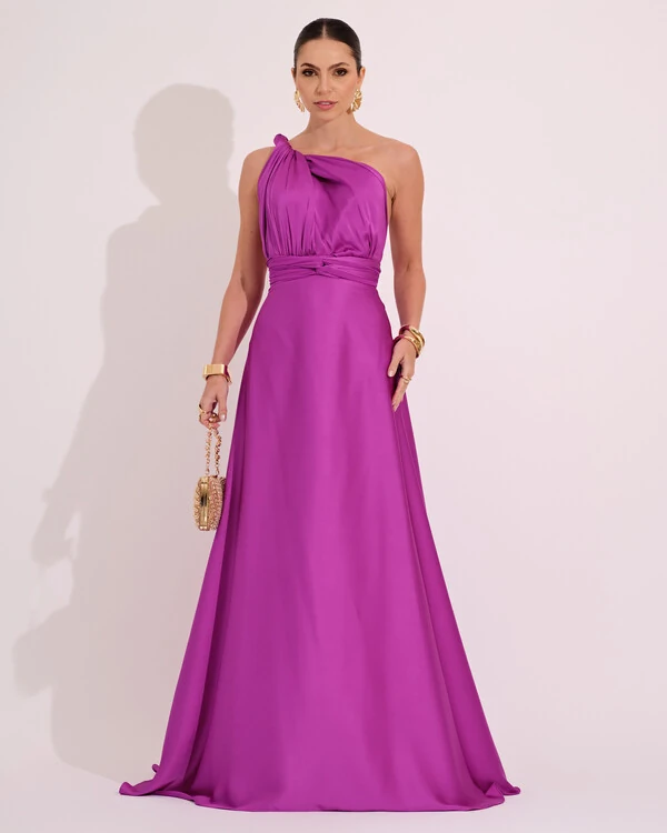 Vestido Longo Cetim Fluído Mil Formas Fúcsia
