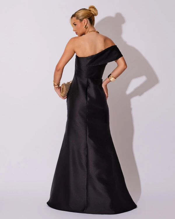 Vestido de Festa Zibeline com Faixa Ombro a Ombro Preto