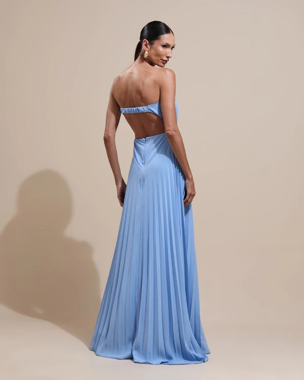 Vestido de Festa Longo Tomara que Caia Plissado Detalhe Serenity