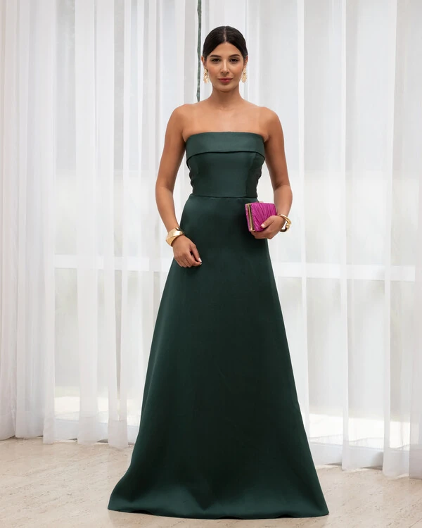 Vestido Longo de Festa Zibeline Tomara que Caia Verde Escuro