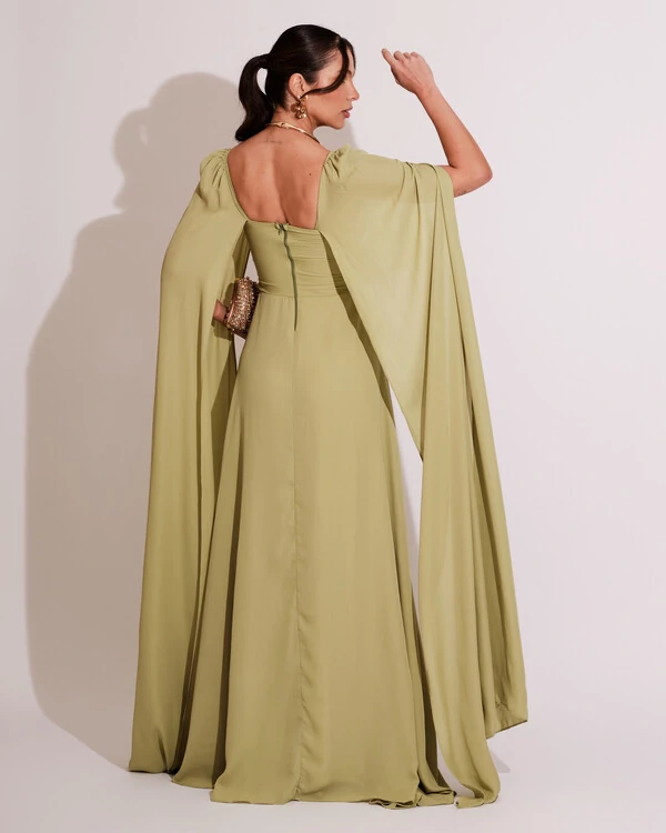 Vestido de Festa Longo com Capa Verde lima