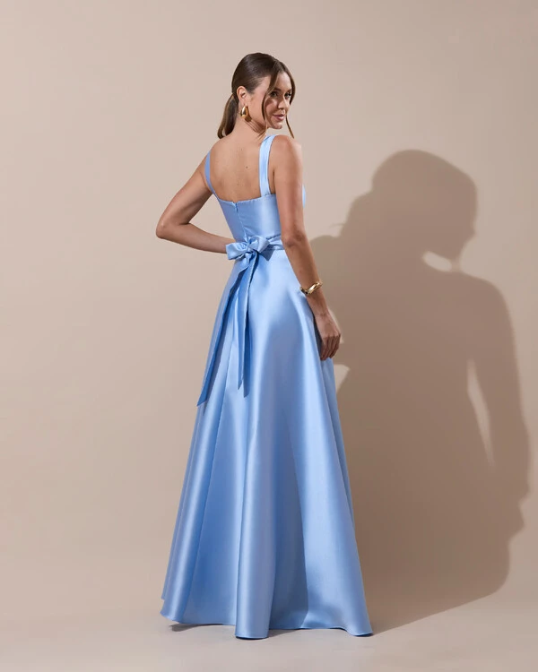 Vestido de Festa Longo Zibeline com Fenda e Faixa Serenity New