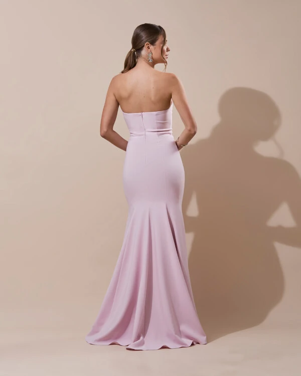 Vestido de Festa Longo Alfaiataria Tomara que Caia Saia Sereia Rosa Claro