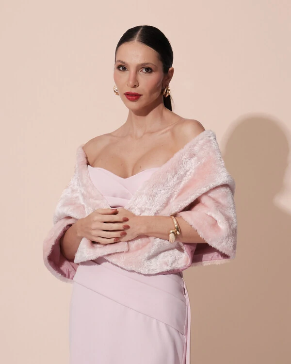 Estola Rosa Chá Fake Fur