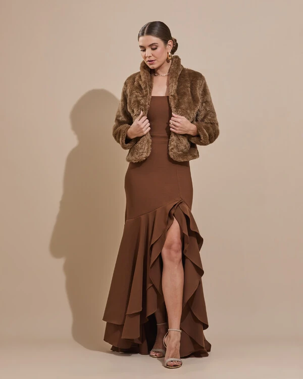 Casaco Fake Fur Mocha Mousse