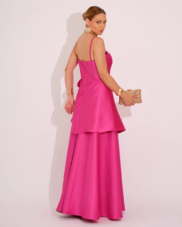 Vestido de Festa Zibeline Tomara que Caia com Recortes e Camadas Pink