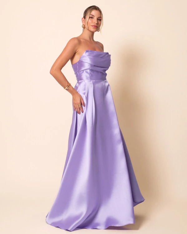 Vestido de Festa Longo Tomara que Caia Trançado Costa em Zibeline Lilás