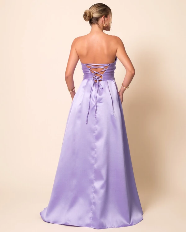 Vestido de Festa Longo Tomara que Caia Trançado Costa em Zibeline Lilás