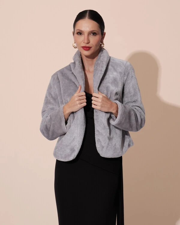 Casaco Fake Fur Cinza New