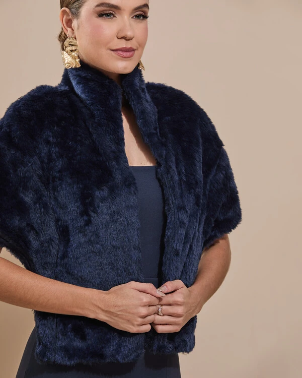 Estola Fake Fur Azul Marinho