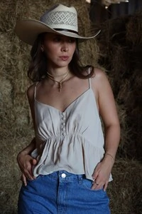 Blusa de Alça Fina com Botões Cru