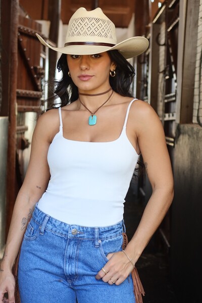 FotoBlusa Alça Ribana Branca