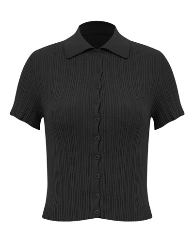 Foto Blusa Tricot Gola Polo Preta