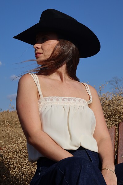 FotoBlusa Chiffon com Renda Off White