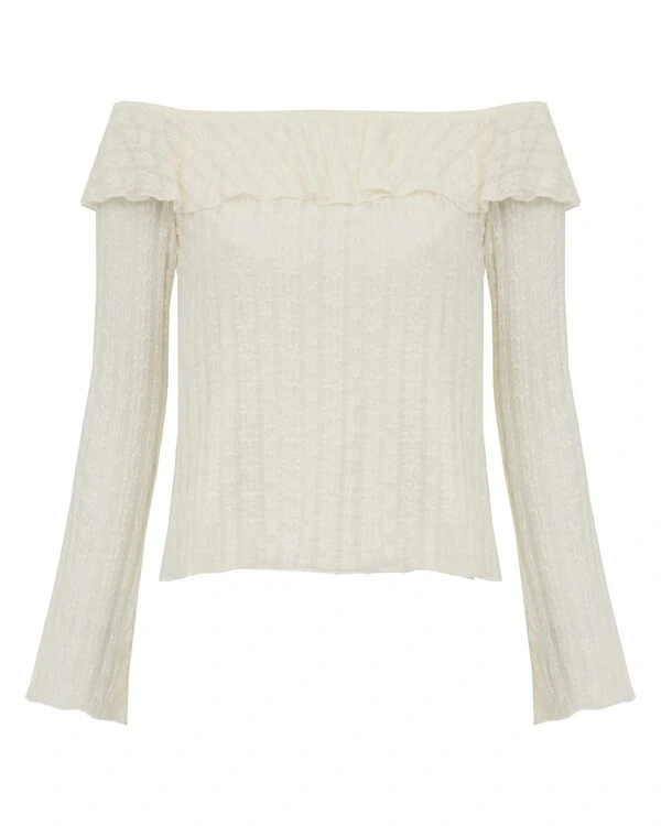 Blusa Ombro a Ombro Renda Off White