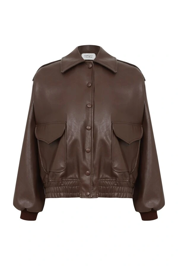 Jaqueta Bomber Oversized P.U Marrom