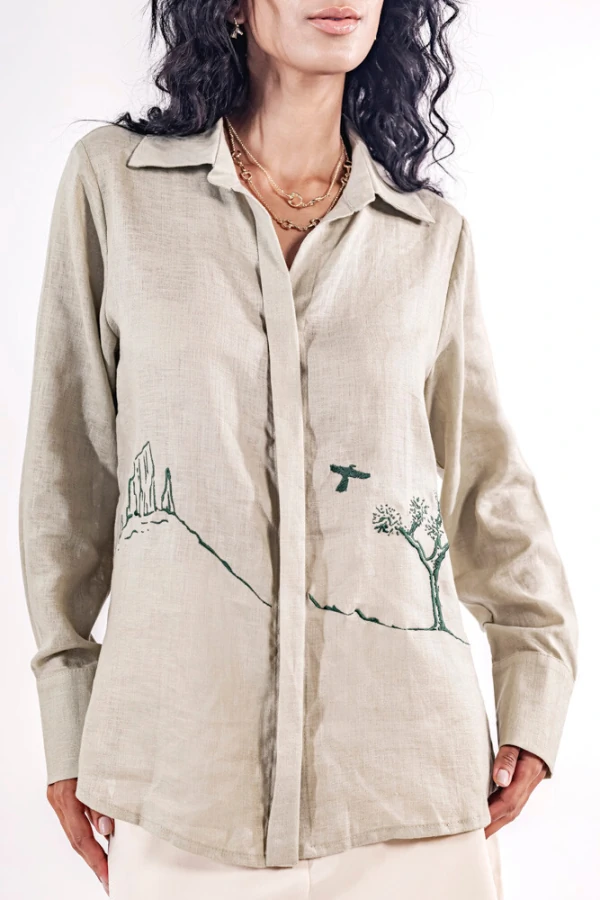 Camisa Linho Verde Bordada