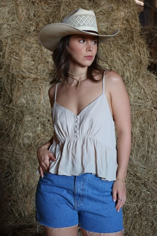 Blusa de Alça Fina com Botões Cru