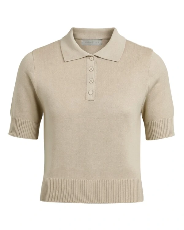 Blusa Polo Tricot Botões Bege