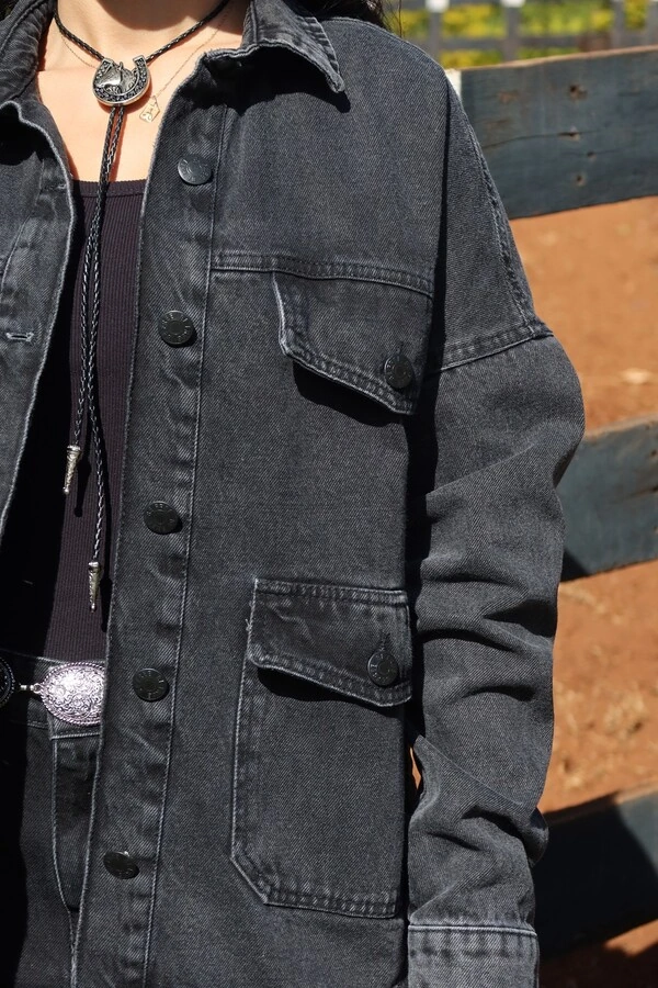Camisa Jeans Oversized Preta