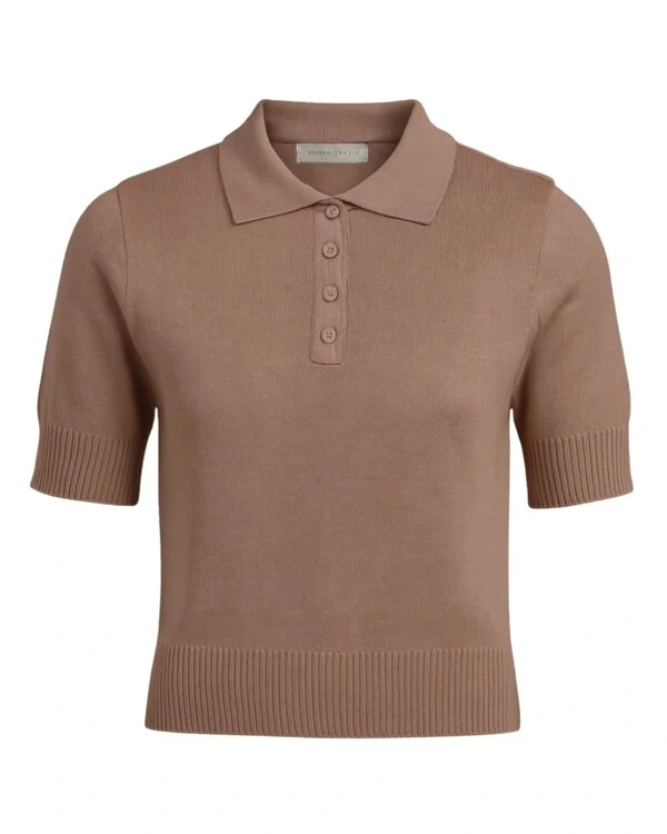 Blusa Polo Tricot Botões Marrom