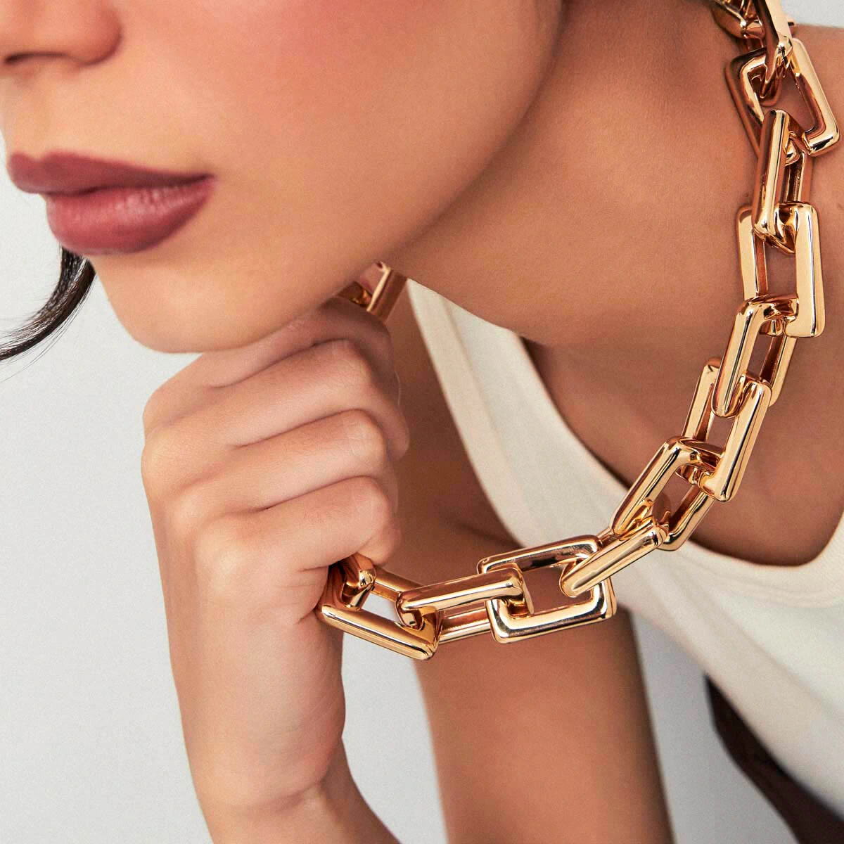 FotoCorrente Chunky em Elos Quadrados com Banho de Ouro 18K