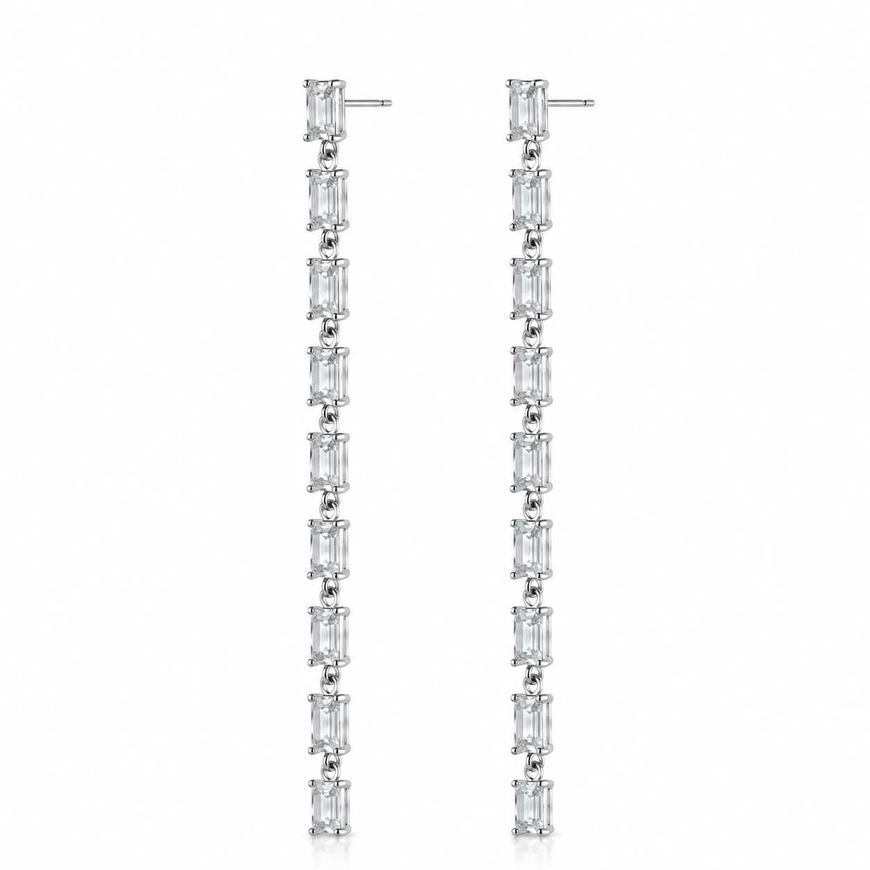 Foto Brinco Longo Ice Cristal White Banho Ródio Branco