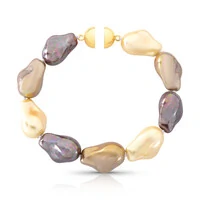 Pulseira Paquetá com Pérolas em Roxo e Champagne Banho Ouro 18K