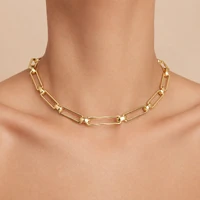 Corrente Elos Retangulares Longos Banho Ouro 18K