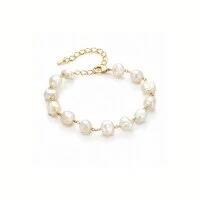 Pulseira com Pérolas Naturais e Banho de Ouro 18K