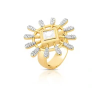 Anel Compasso com Cristal e Zircônias e Banho de Ouro 18K
