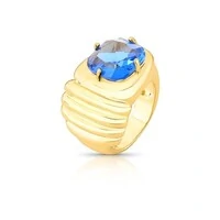 Anel Breathe com Cristal Azul - Banho de Ouro 18K | Brilho Sofisticado
