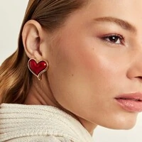 Brinco Coração Esmaltado Vermelho