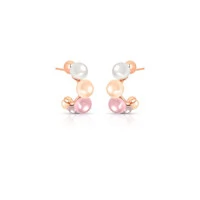 Brinco Meia Argola com Pérolas e Banho Rosé