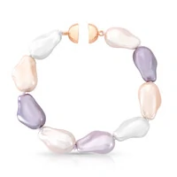 Pulseira Paquetá com Pérolas em Lilás e Branca e Banho de Ouro Rosé