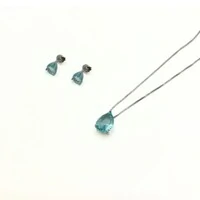 Conjunto Gota com Cristal Azul e Banho de Ródio Branco