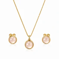 Conjunto Tingua com Quartzo Rosa e Banho de Ouro 18K